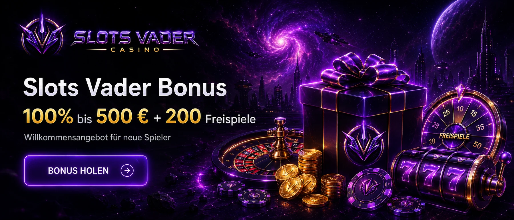 Slots Vader Bonus 100 Prozent bis 500 Euro und 200 Freispiele