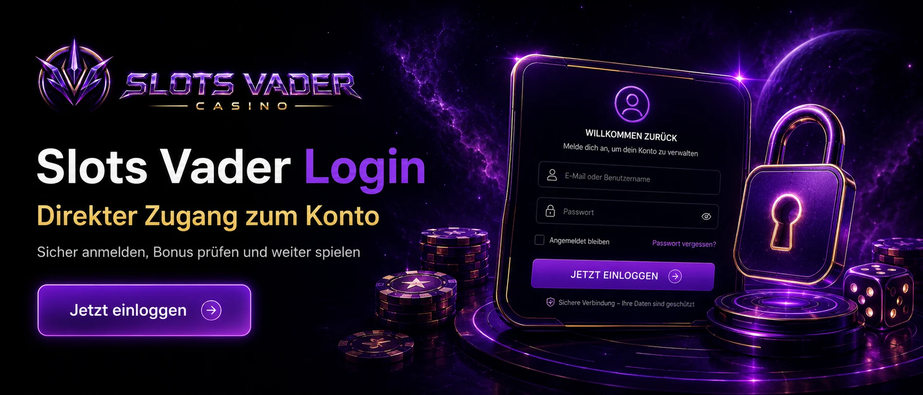 Slots Vader Login mit geschütztem Konto Zugang
